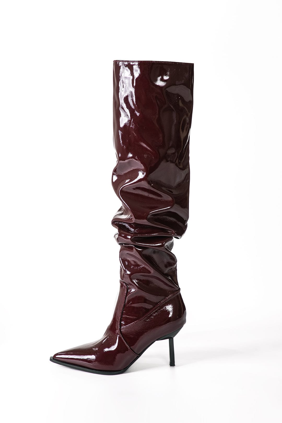 Damen Lackstiefel Geraffter Schaft