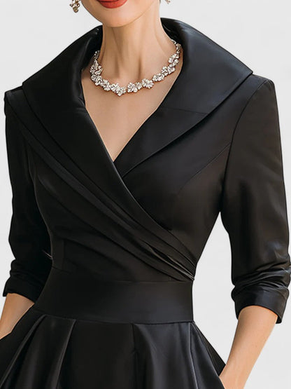 Damen A-Linienkleid Wickelkragen Feminin