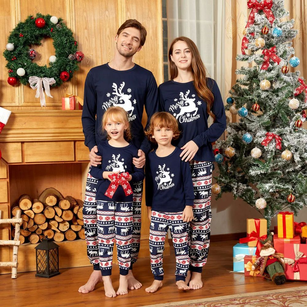 Weihnachts-Pyjamas Blau Elchmuster Familienpyjama - Norvielle