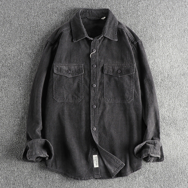 Herren Corduroy Hemd Baumwolle Retro Style Locker Sitz