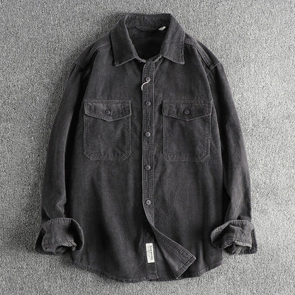 Herren Corduroy Hemd Baumwolle Retro Style Locker Sitz