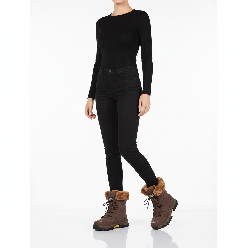 Damen Winterstiefel Warm Fellkragen Profilsohle