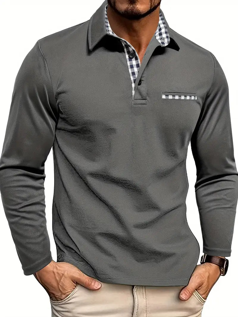 Herren Langarm-Polohemd Sommerlich Baumwolle Weiß - Norvielle