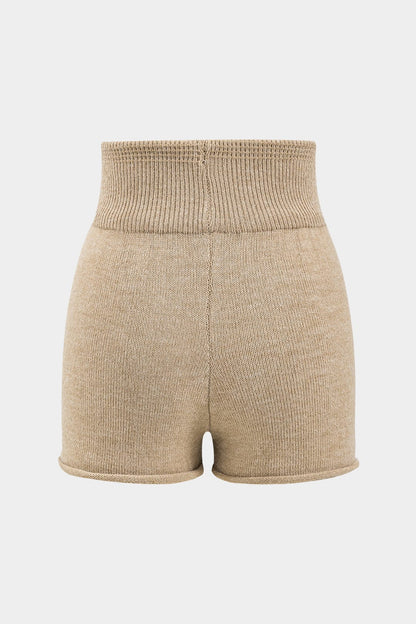 Damen Strick-Zweiteiler-Set One-Shoulder-Pullover High-Waist-Shorts