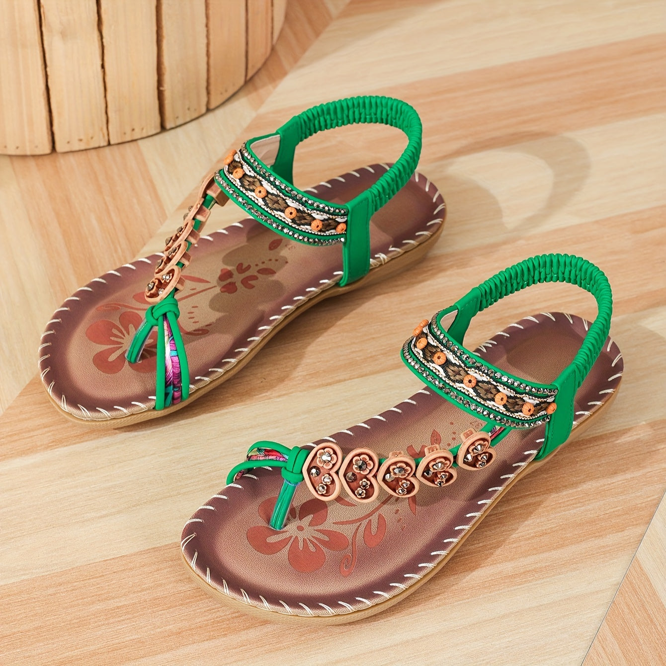 Damen Flache Sommer Schuhe Blumenmuster Riemen
