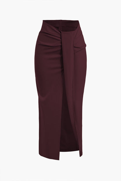 Fridoline Damen Midirock Wickeloptik Drapierung Hochschlitz