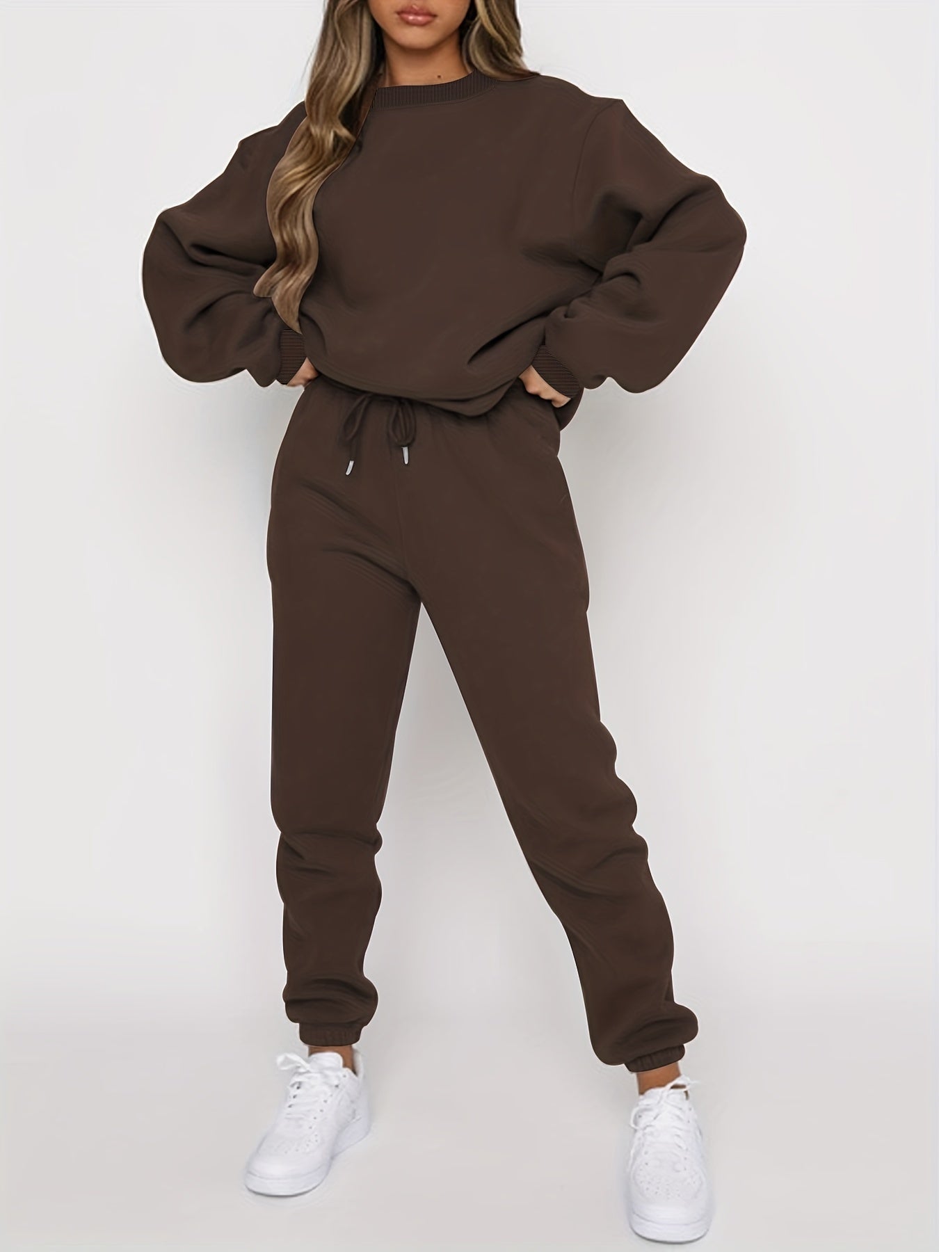 Damen Jogging Set Oversized Sweatshirt Hochtaillierte Jogger Weich