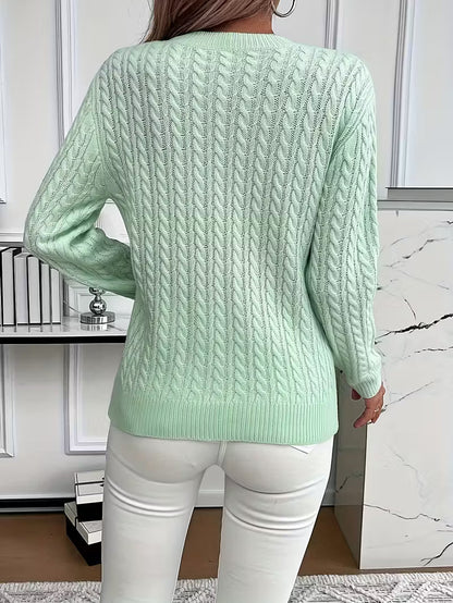 Damen Strickpullover Zopfmuster Winterbaumwolle Beige