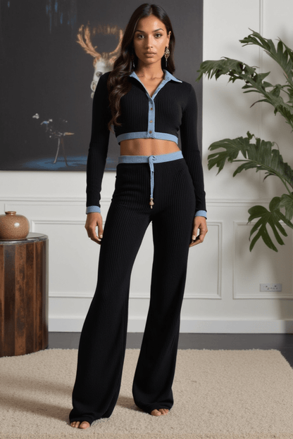 Damen Zweiteiler-Set Hemd Wide-Leg-Hose Modern - Norvielle