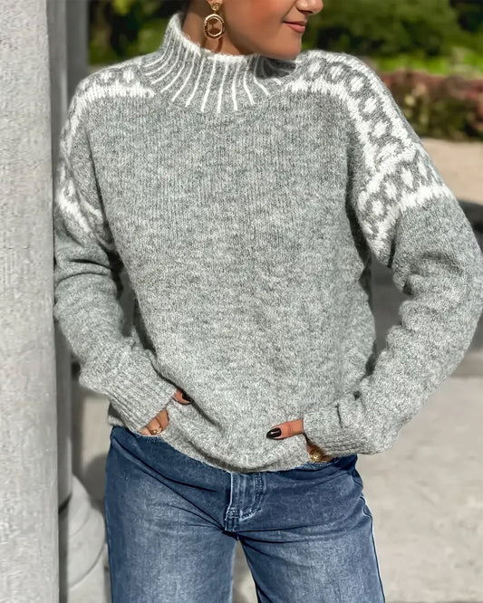 Damen Strickpullover Gemustert Stehkragen Warm - Norvielle