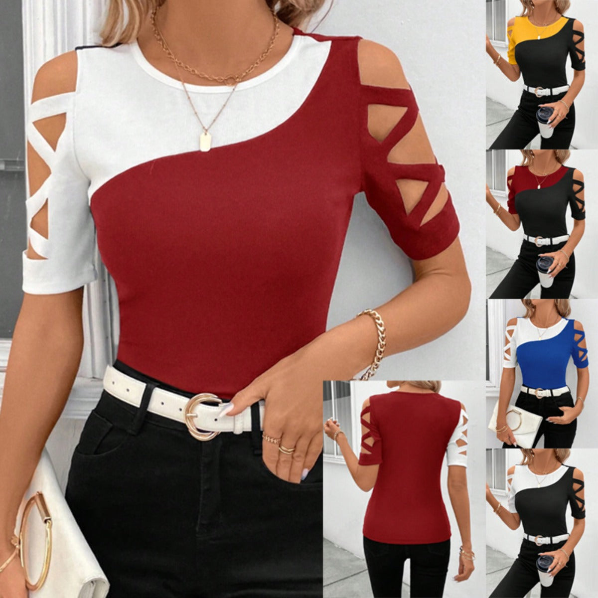 Norvielle Damen Schulterfreies T-Shirt Slim Fit - Norvielle