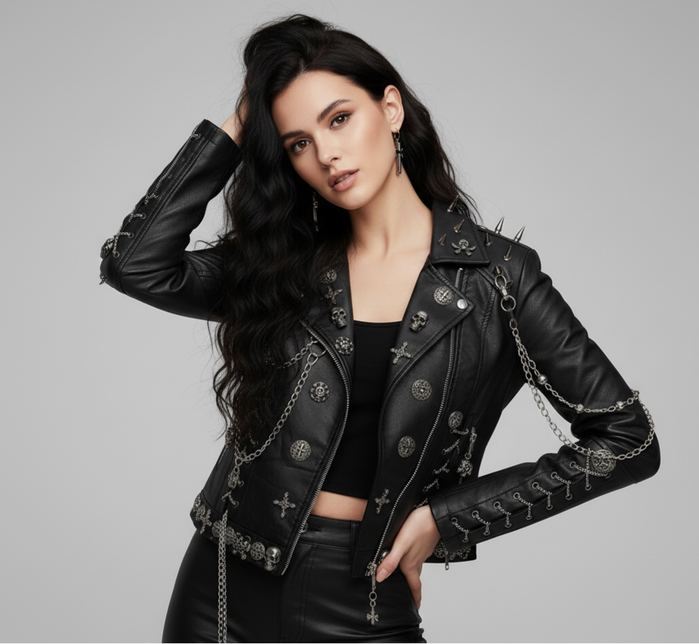 Unisex Bikerjacke Metall­elemente