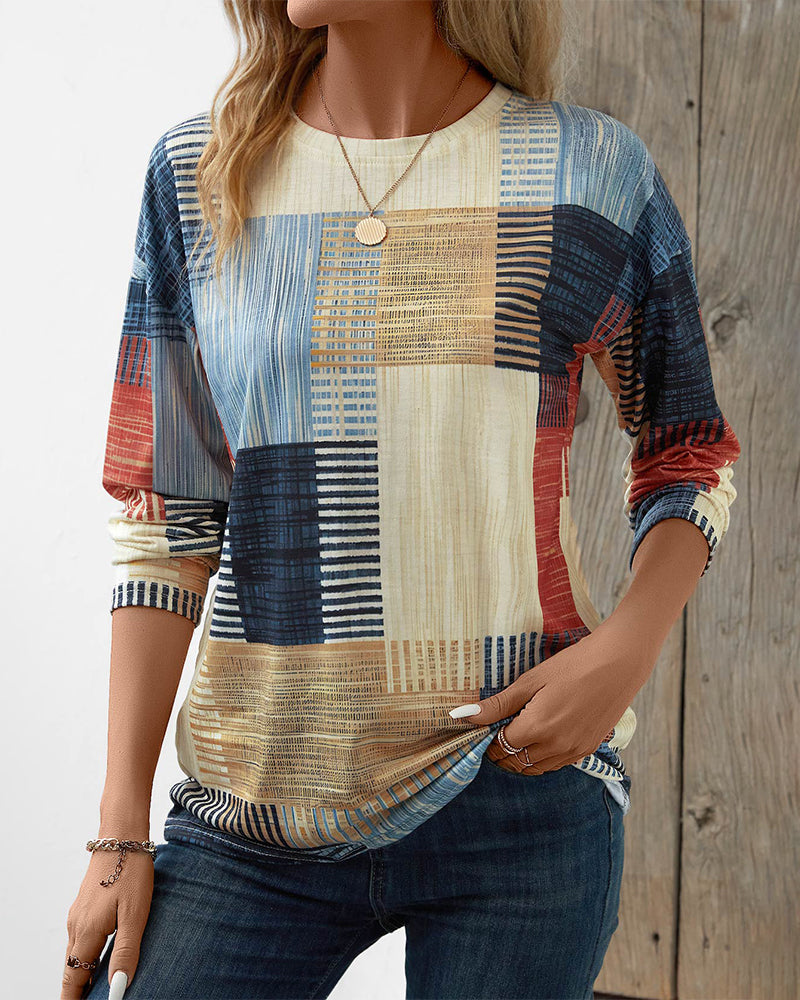 Damen Langarmshirt Multicolor Rundhals Baumwolle - Norvielle