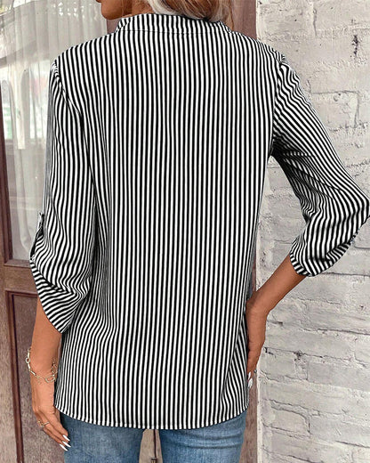 Norvielle Herren Shirt Gestreift V-Ausschnitt