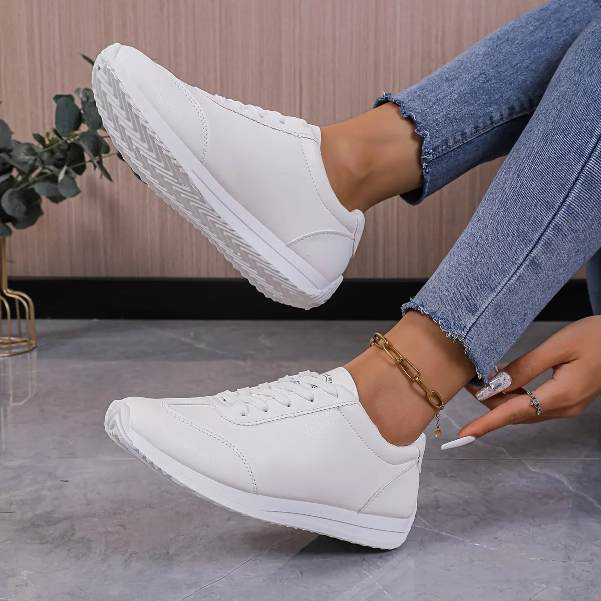 Damen Sneaker Weiß Baumwolle Bequem
