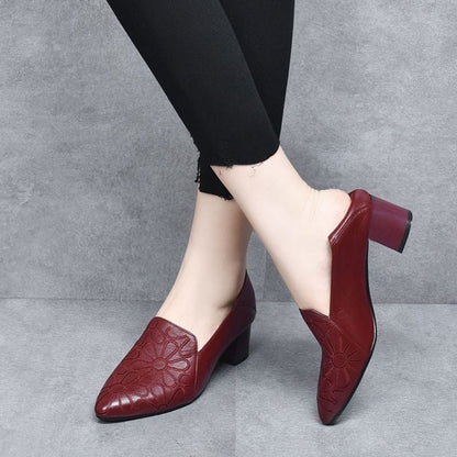 Vegane Leder Pumps Damen Weich Stickerei