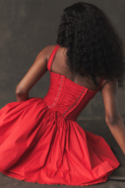 Damen Korsett Minikleid mit Trägern Rüschendetails