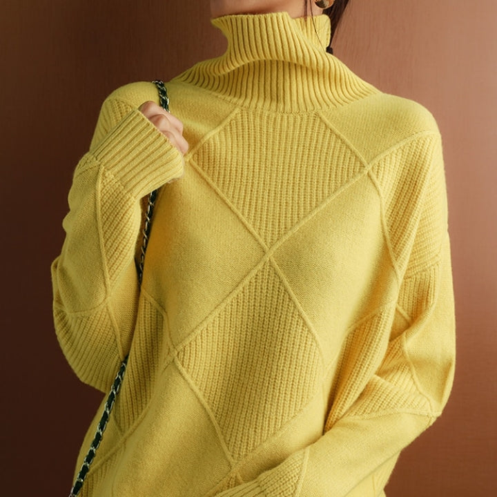 Damen Rollkragenpullover Zopfmuster Gemütlich