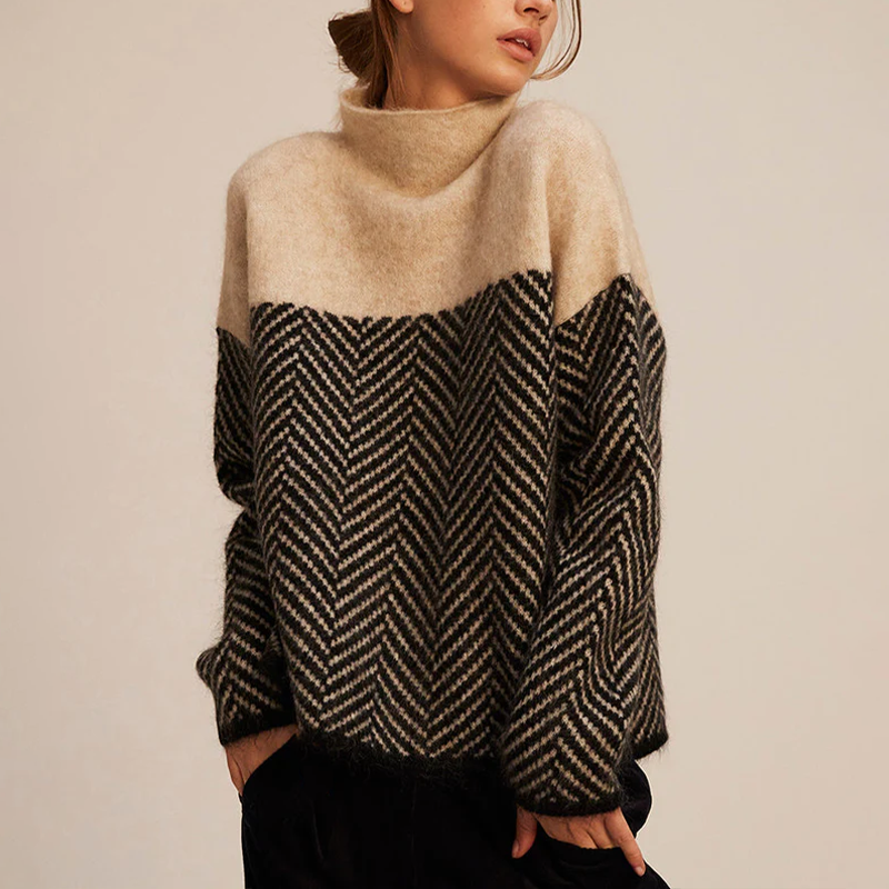 Damen Lockere Strickpullover Hoher Kragen - Norvielle