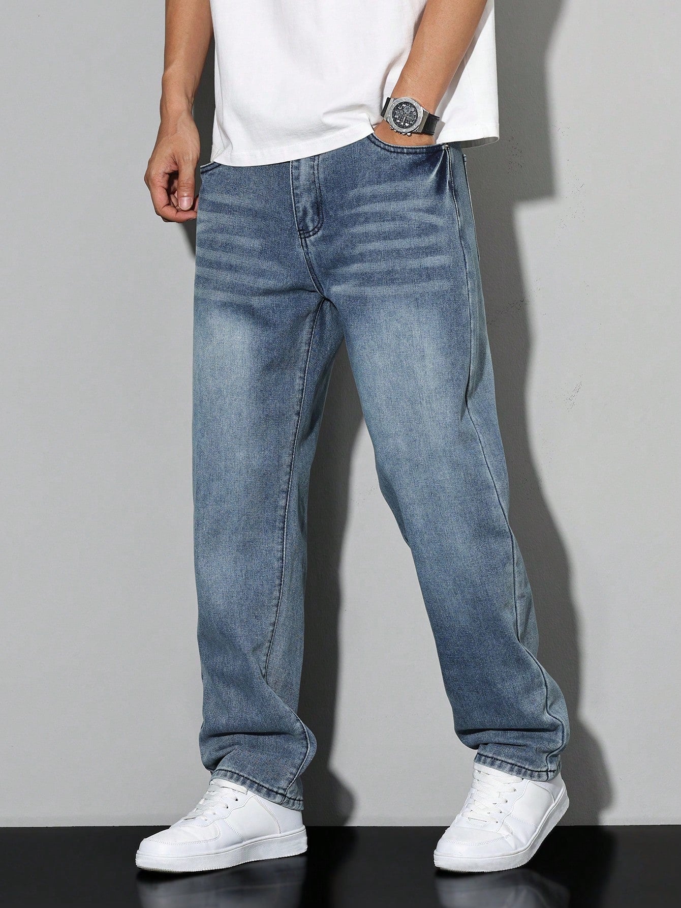 Herren Jeans Gerader Schnitt Komfortabel Schwarz - Norvielle