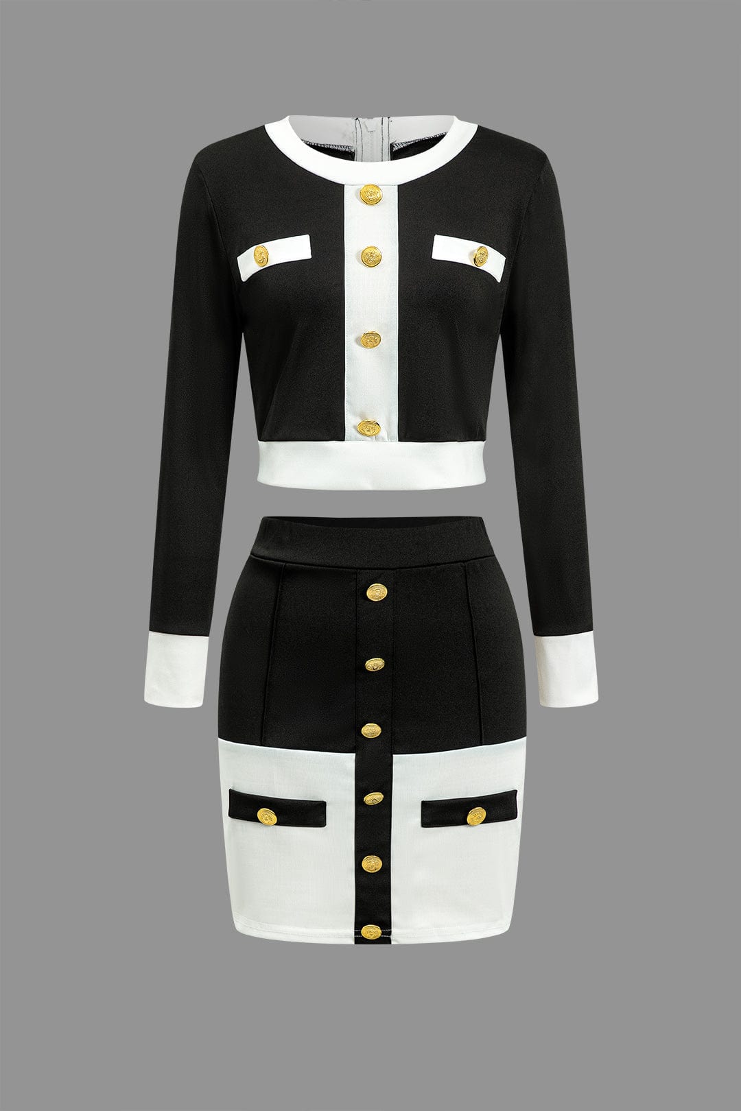 Damen Zweiteiler-Set Minirock mit Button-Detail - Norvielle