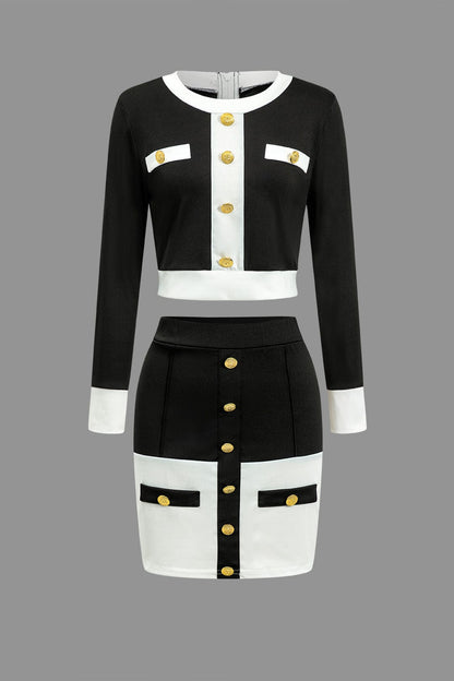 Damen Zweiteiler-Set Minirock mit Button-Detail - Norvielle