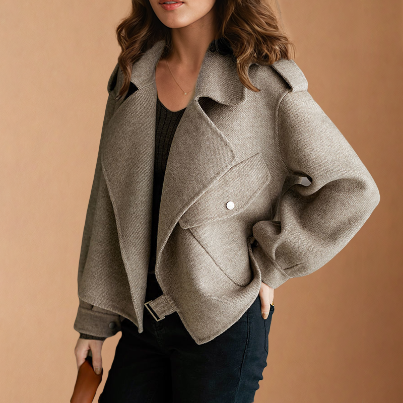 Norvielle Damen Klassische Wolljacke Klassisch Braun - Norvielle
