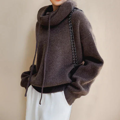 Damen Pullover Weiches Strickmaterial Relaxed Fit Hochkragen Beige - Norvielle