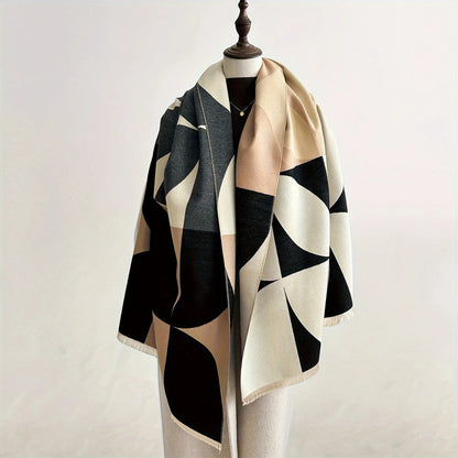 Damen Wollponcho Moderner Winterschal Warm Beige