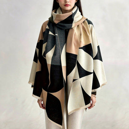 Damen Wollponcho Moderner Winterschal Warm Beige - Norvielle