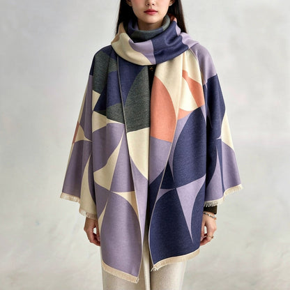 Damen Wollponcho Moderner Winterschal Warm Beige
