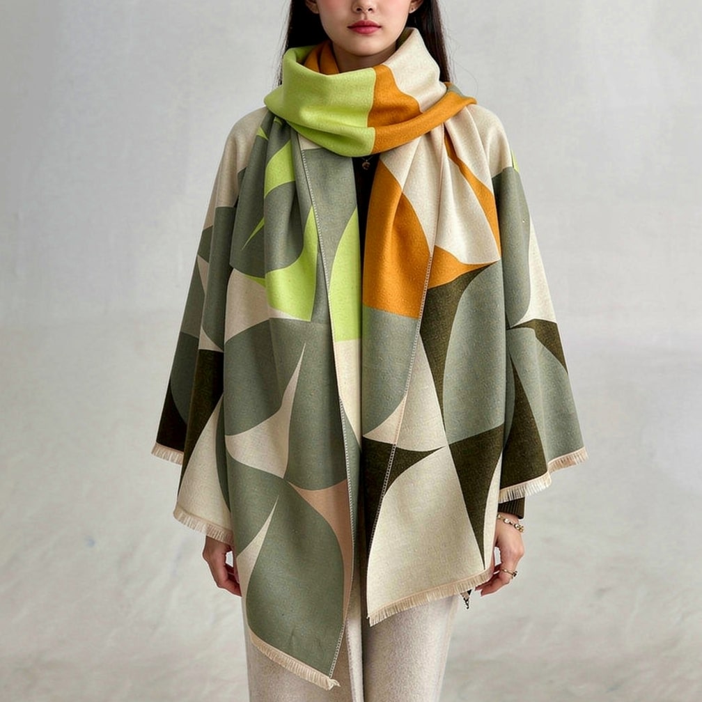Damen Wollponcho Moderner Winterschal Warm Beige