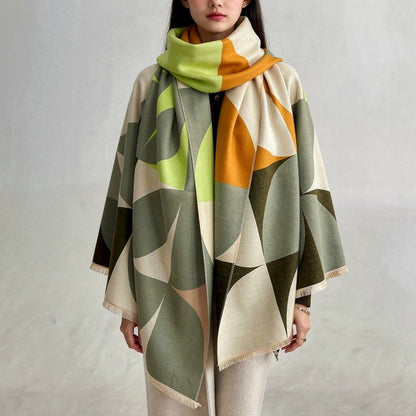 Damen Wollponcho Moderner Winterschal Warm Beige