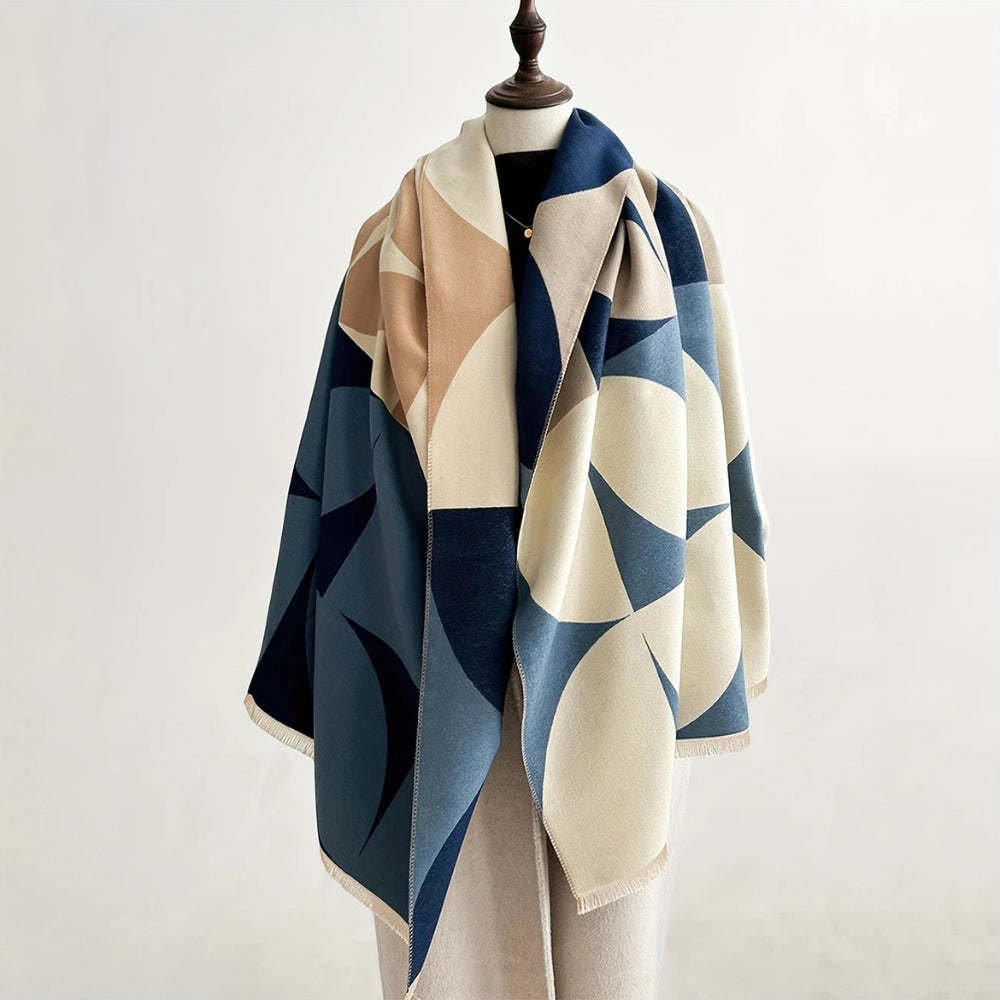 Damen Wollponcho Moderner Winterschal Warm Beige