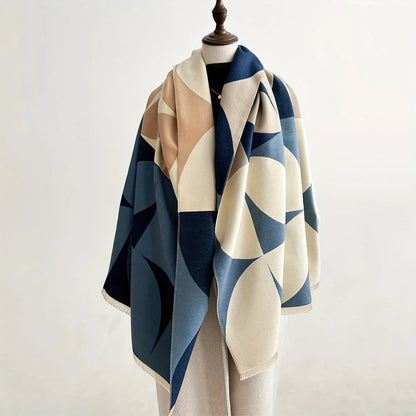 Damen Wollponcho Moderner Winterschal Warm Beige