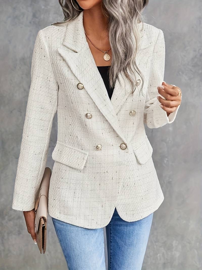 Damen Blazer Tweed Elegant Beige - Norvielle