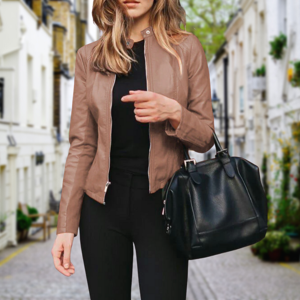 Damen Bikerjacke Reißverschluss Leder
