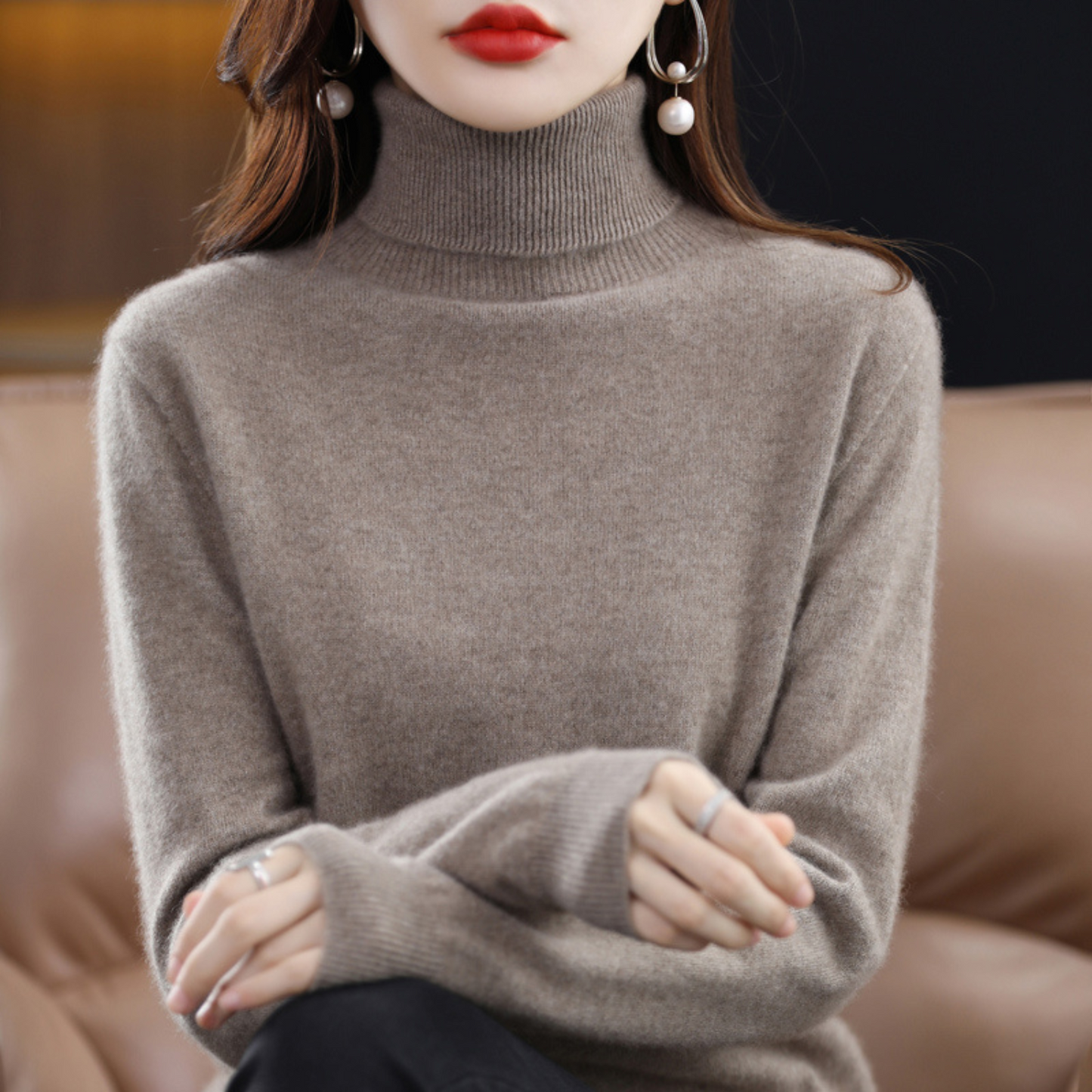 Damen Klassischer Rollkragenpullover Winter