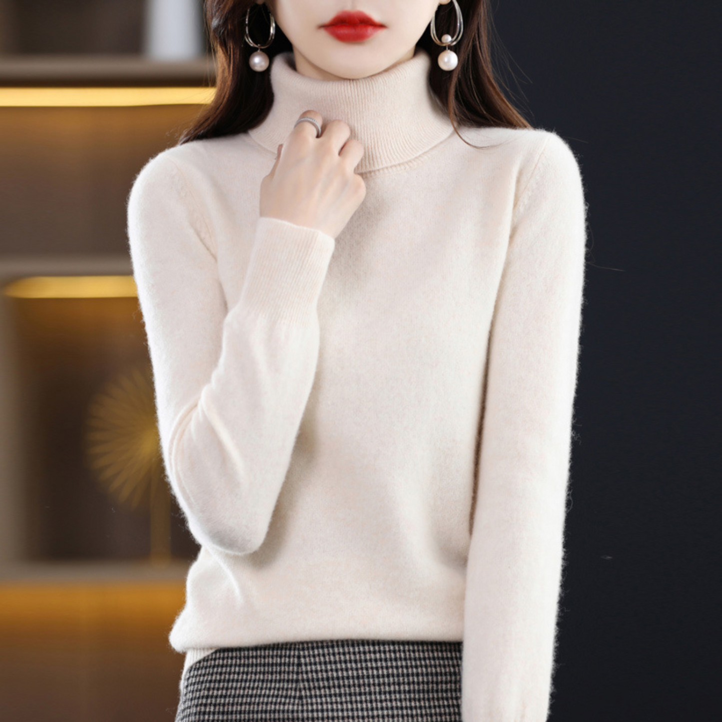 Damen Klassischer Rollkragenpullover Winter