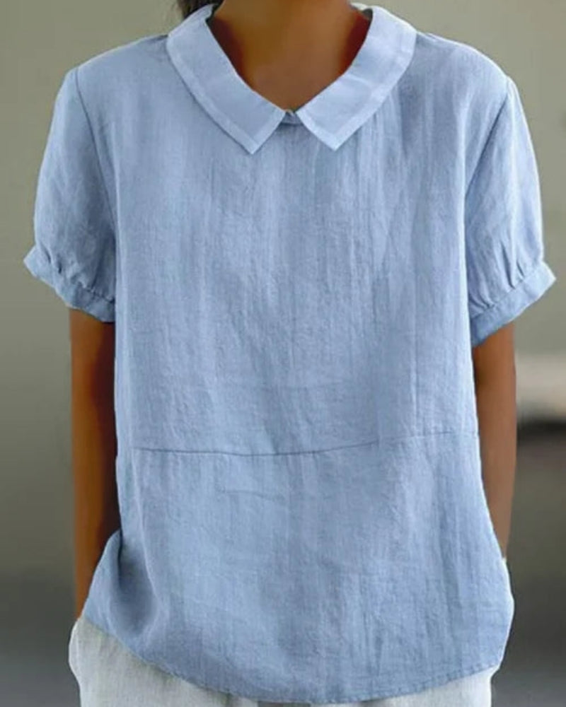 Damen Bluse Kurzarm Klassischer Kragen Weiß