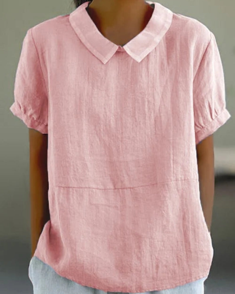 Damen Bluse Kurzarm Klassischer Kragen Weiß