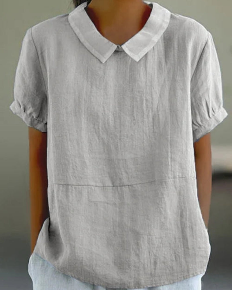 Damen Bluse Kurzarm Klassischer Kragen Weiß