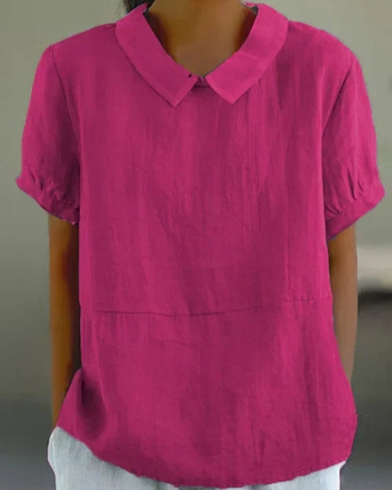 Damen Bluse Kurzarm Klassischer Kragen Weiß - Norvielle