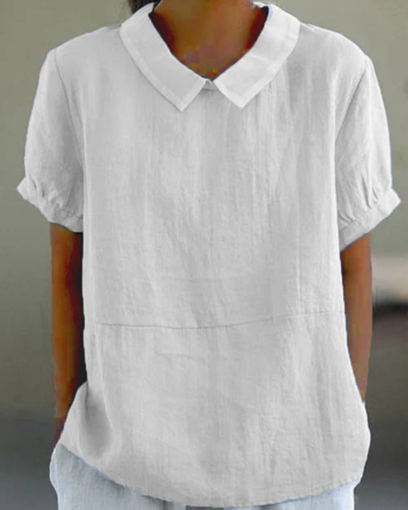 Damen Bluse Kurzarm Klassischer Kragen Weiß