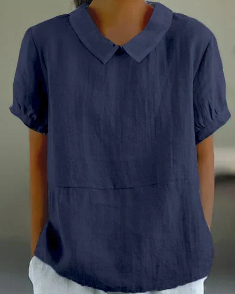 Damen Bluse Kurzarm Klassischer Kragen Weiß