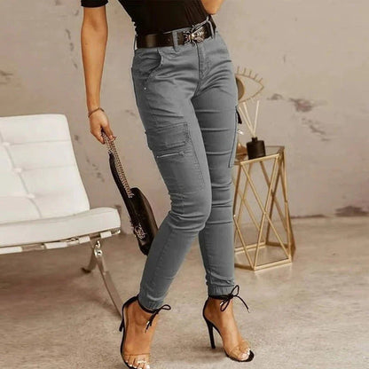 Damen Cargo-Jeans Norvielle Baumwolle Bequem Blau - Norvielle