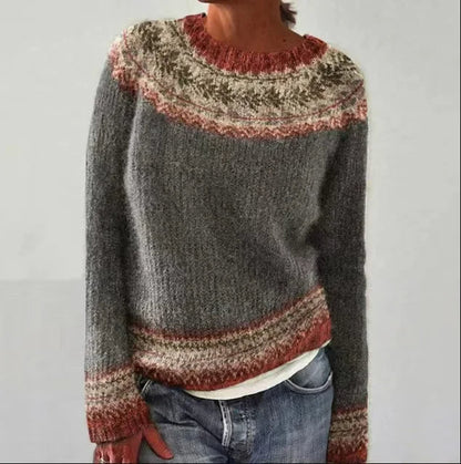 Fair-Isle-Pullover Damen Gemütlich Wollig