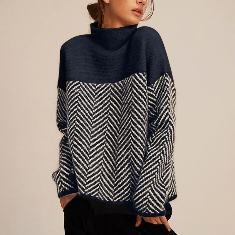 Damen Lockere Strickpullover Hoher Kragen
