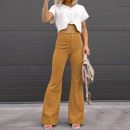 Norvielle Damen Cordhose Hohe Taille Cord Weite Beige