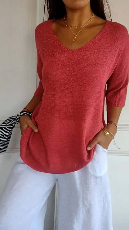 Norvielle Damen Pullover V-Ausschnitt Gestrickt